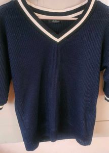 Navy V-Neck Knit Top
