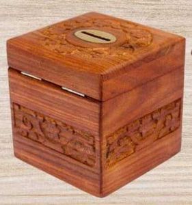 Carved Wooden Coin Bank