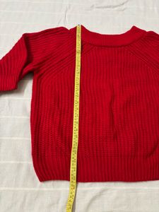 Red Puff Sleeves Cable Knit Pullover