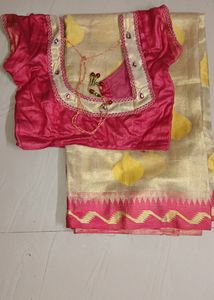 Pattu Light Weight Saree With Stitched Blouse