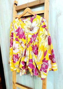 Yellow Floral Print CottonTop  Size-36-38