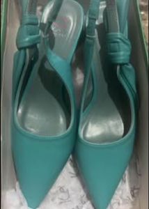Teal Slingback Heels with Bow Detail