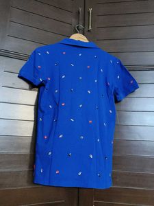 Bean Pole Men Blue Printed Slimfit Polo Tshirt