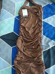 Brown Ruched Bodycon Dress