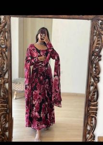 Black Floral Anarkali Set