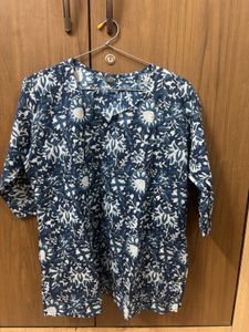 Floral Print Short Indigo Kurti
