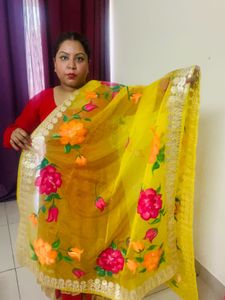 Floral Hand Painted Organza  Print Dupatta