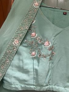 Elegant Mint Green Embroidered Kurti - XL