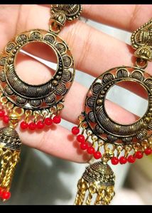 Gold Plated And Golden Oxidised Earrings