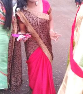 Red Pink &amp; Black Saree with blouse