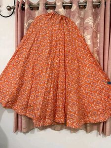 Orange Floral Print Skirt