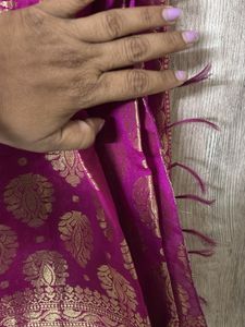 Magenta Silk Blend Saree with Zari Work