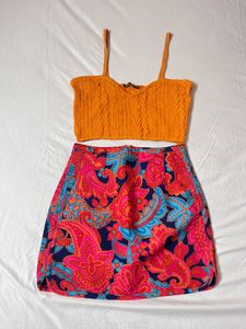 Patterned Mini Skirt Set