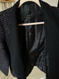 Elegant BLack-Purple Tweed Blend Coat