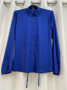 Royal blue fitted lace up corset shirt