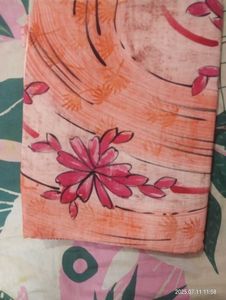 Pure Crepe Orange Floral Print Saree