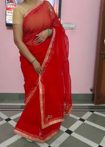 bright red saree with blouse
