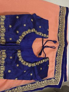 Peach &amp; Blue Saree with Blouse