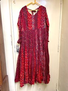 Red Paisley Print Maxi Dress With Shawl
