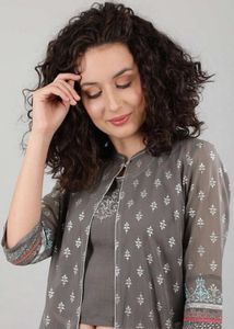 AURELIA GREY CROP TOP SKIRT WITH GILET