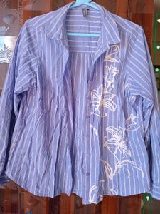 Blue Shriped Floral Print shirt