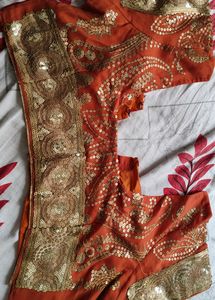 Heavy Chipwork Orange Saree With Blouse