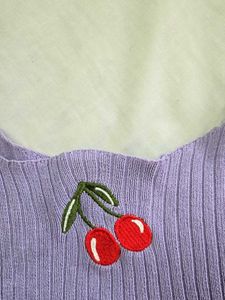 Cute Cherry Embroidered Tank Top