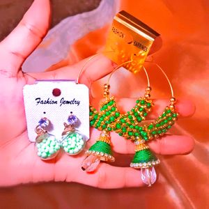 Green Jhunka Bali And Stud
