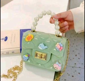 Cute Kids Pearl Handle Sling Bag with Cartoon &amp; Fl