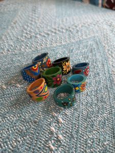 Ethnic Handcrafted Wooden Boho Chic Rings Set of 8