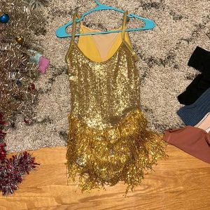 Sequins Golden Frill Dance Costume Dress Party