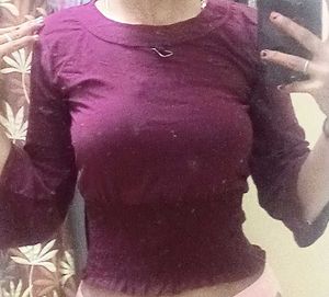 Maroon Long Sleeve Crop Top