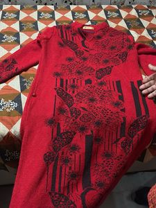 Red Printed Winter wear Kurta