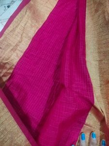 Hot Pink Artsilk With Golden Zari Border