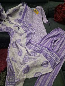 Purple Printed Kurta Set