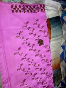 Pink Georgette Saree With Golden Design