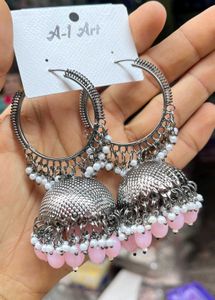 Jhumkas With Colourful Beads