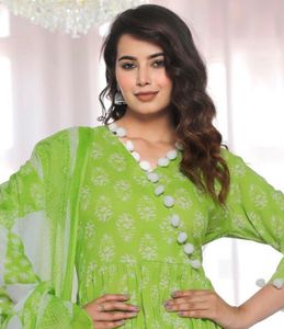 Lime Green Printed Kurta Set
