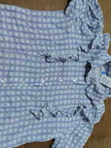 Blue & White Gingham Ruffle Blouse