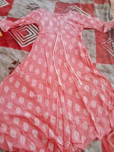 Peach Leaf Print Dress