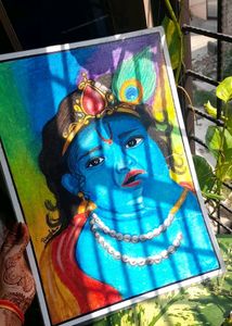 Beautiful Handmade Painting Of Lord Krishna For Homedecor (Laminated Artwork)