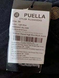 Puella Distressed Black Wide Leg Jeans, 36 Size