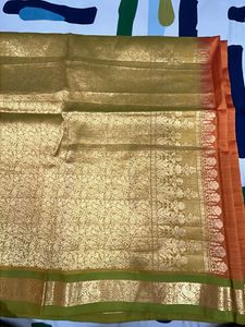 Kanchivaram Pure Silk Orange Green Saree