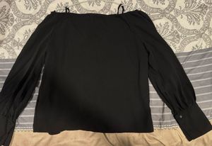 Black Long Sleeve Bardot Top
