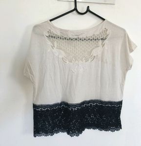 White Crop Top With Black Lace