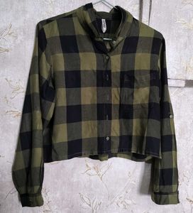 Olive Shirt Style Crop Top
