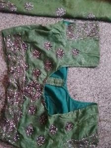 Green &amp; Silver Embroidered Saree