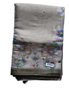 Gray &amp; Green Tissue Saree with Floral Print | Shin