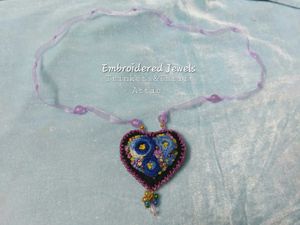 Hand Embroidered Floral Heart Pendant Necklace