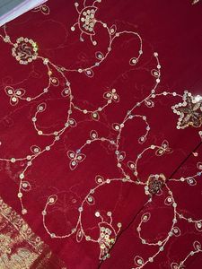 Maroon Gold Embroidered Saree